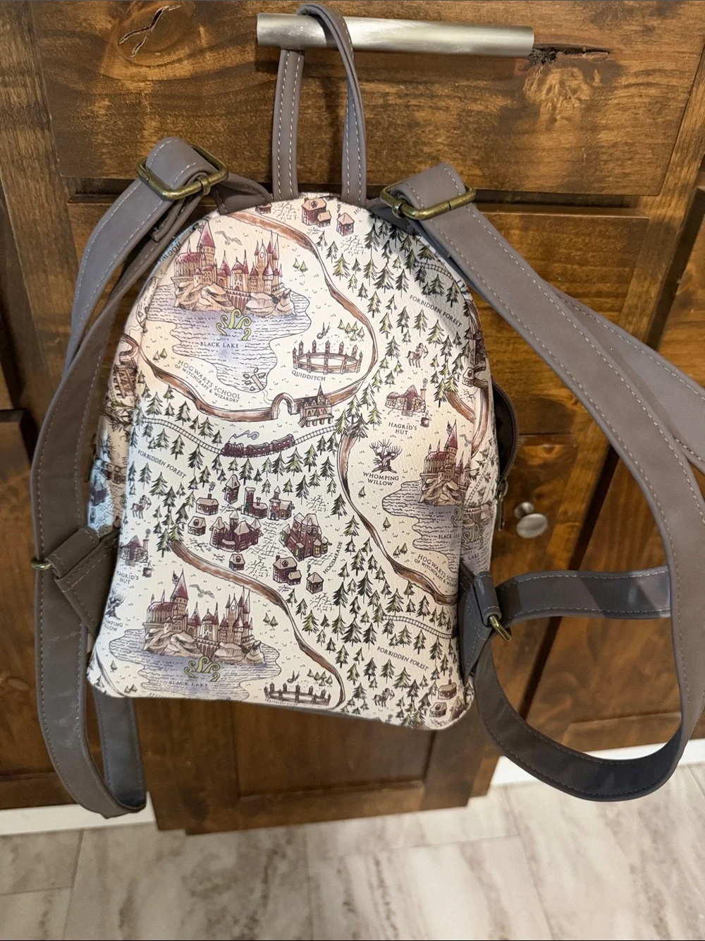 Loungefly Harry Potter Map-Print Mini Backpack in Cream and Brown